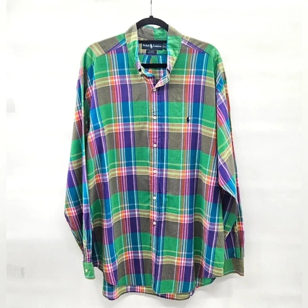 Ralph Lauren Blake Mens XL Plaid Button Down Shirt Cotton Long Sleeve Multicolor